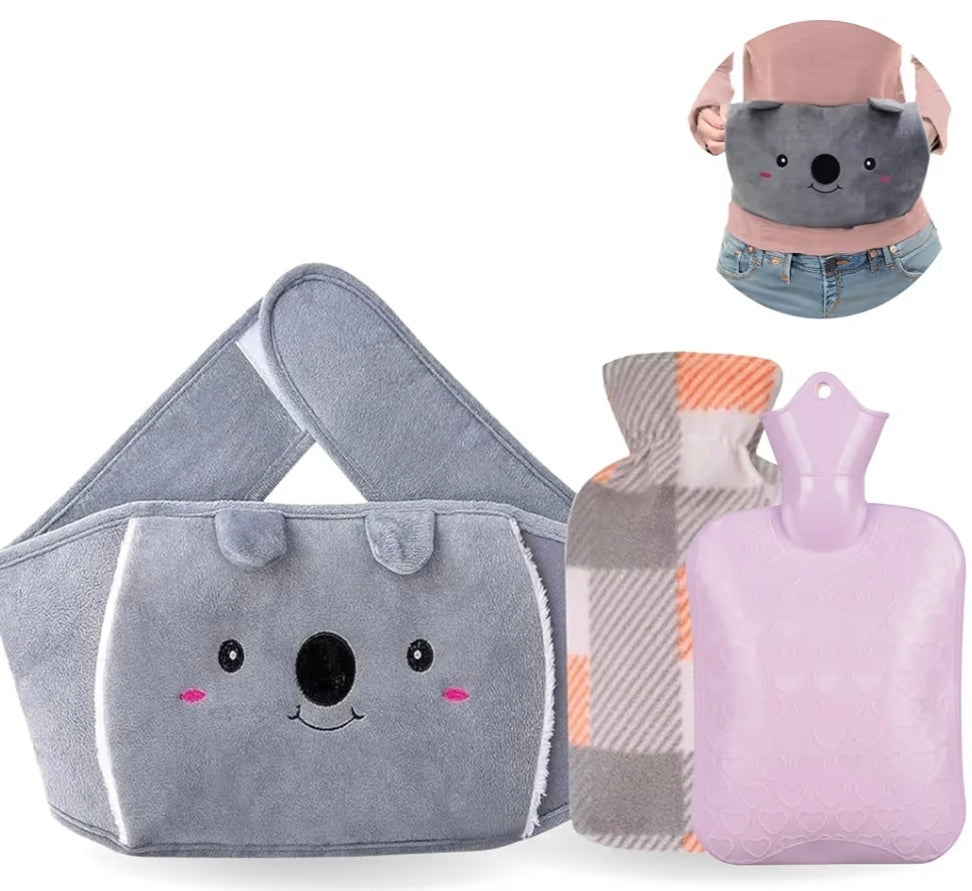 1L Wearable Hot Water Bottle Belt, Plush Koala Cover, Cold/Hot Wrap, Purple