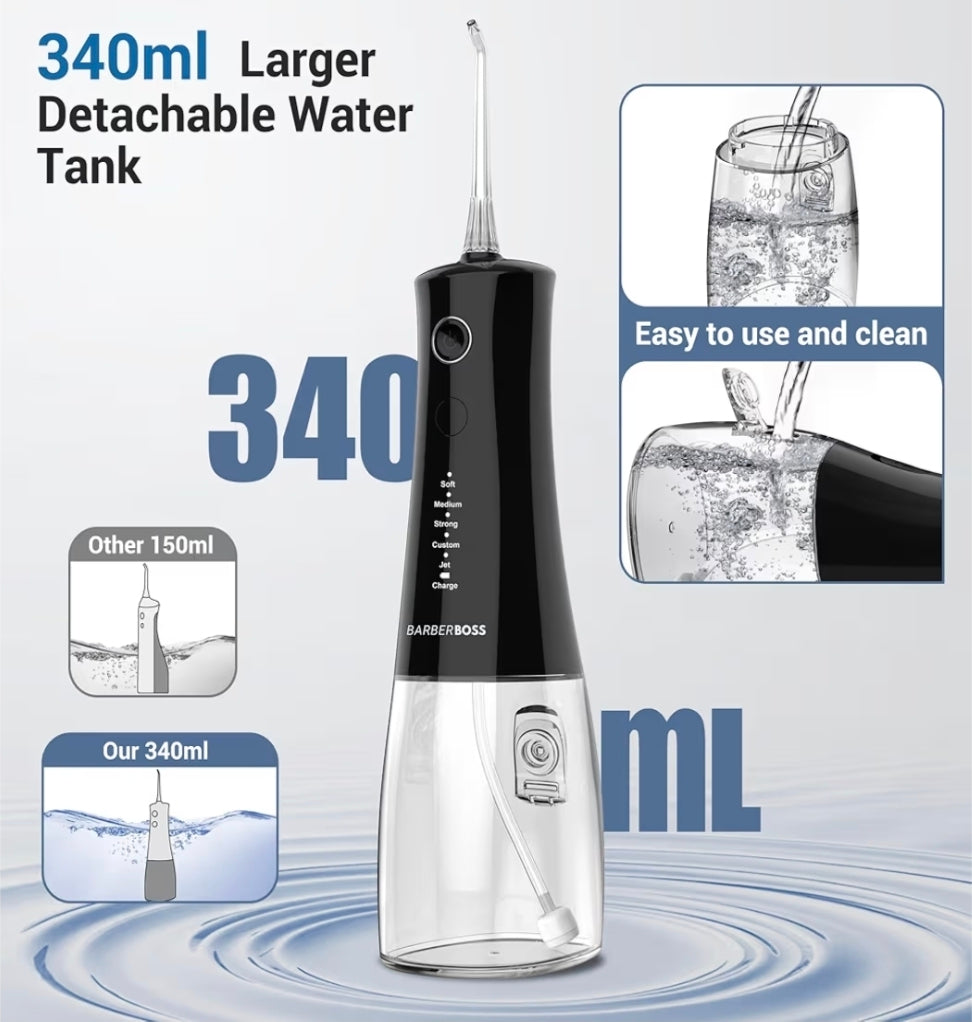 BarberBoss Cordless Water Flosser, Oral Irrigator with 4 Jet Tips and 5 Pressure Modes