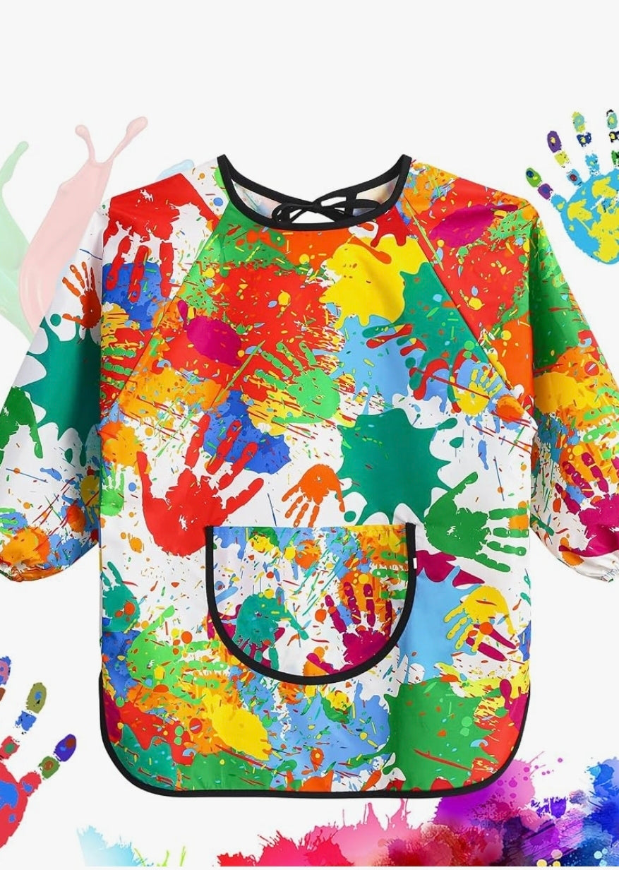 GSrenyu Kids Painting Apron, Waterproof Child Art Smock with Pocket, Long Sleeve Children's Art Apron for Painting,Cooking,Eating,Arts Children Ages 3-8 (2pcs)