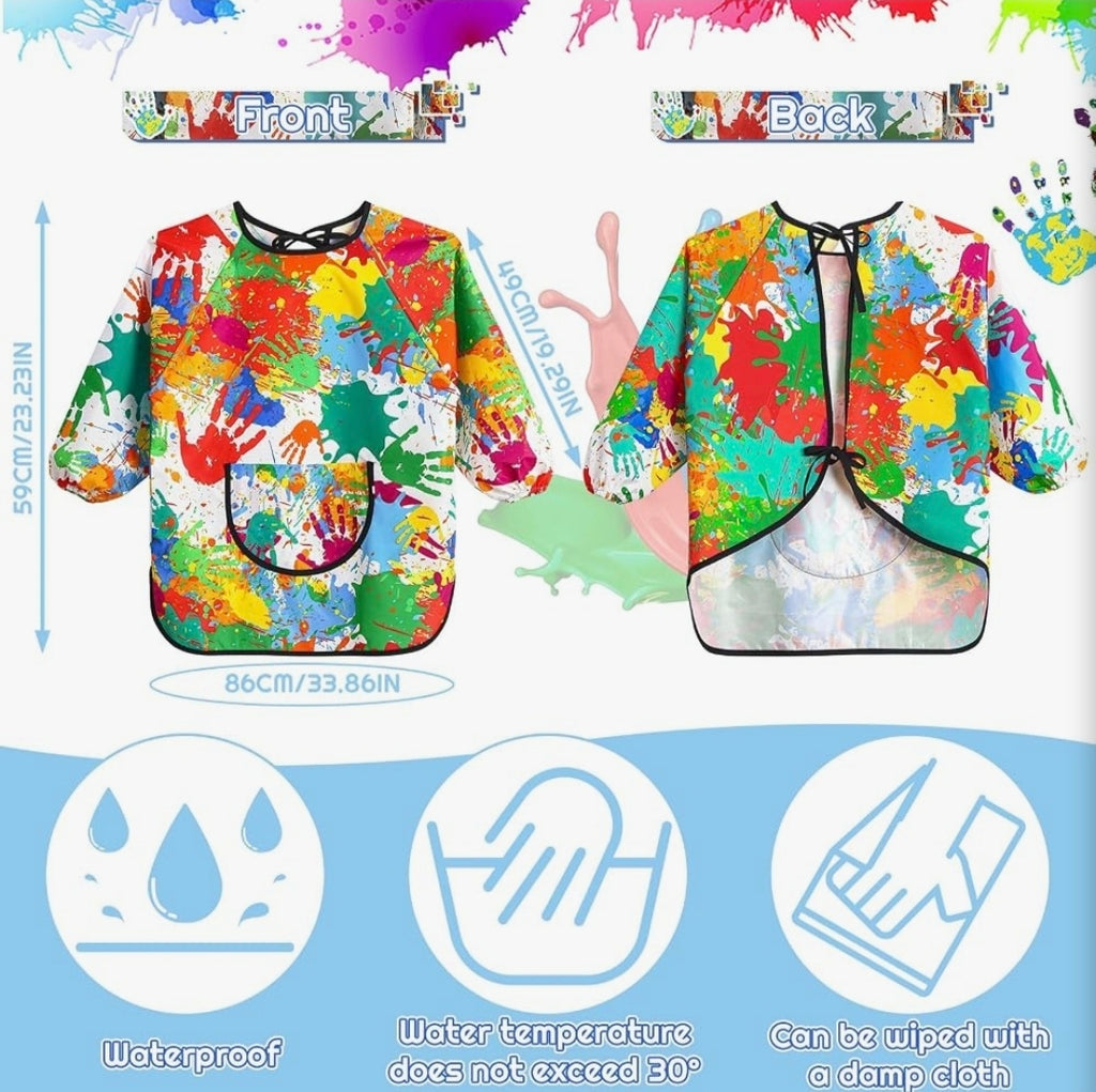 GSrenyu Kids Painting Apron, Waterproof Child Art Smock with Pocket, Long Sleeve Children's Art Apron for Painting,Cooking,Eating,Arts Children Ages 3-8 (2pcs)