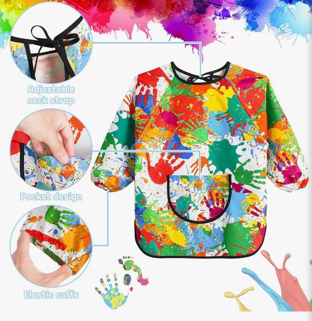 GSrenyu Kids Painting Apron, Waterproof Child Art Smock with Pocket, Long Sleeve Children's Art Apron for Painting,Cooking,Eating,Arts Children Ages 3-8 (2pcs)